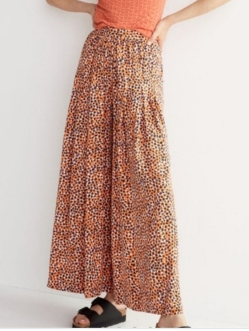 Maeve Gabriela Speckled Polka Dot High Waist Pleated Wide Leg Trouser Pants